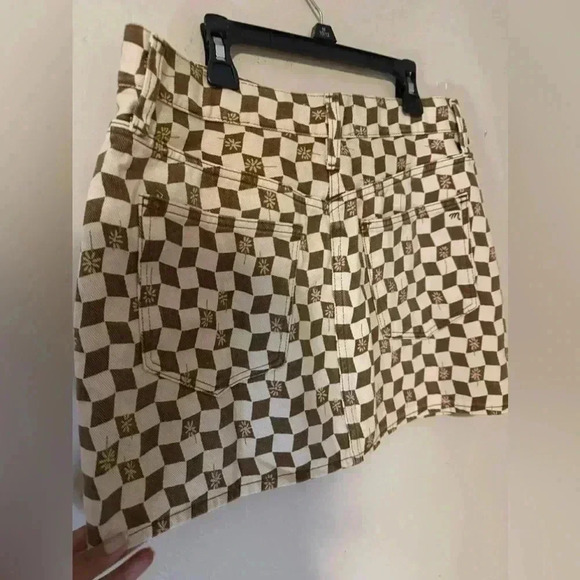 Madewell Brown Checker Daisy Print Mini Denim Skirt 70s Retro Vintage - NWT - Picture 9 of 9